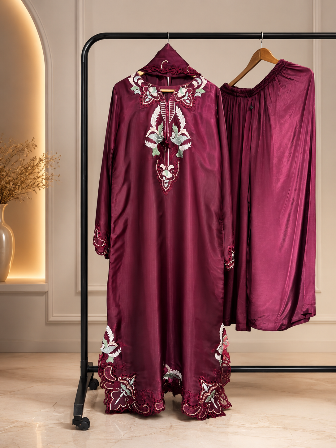 Royal Burgundy Luxury Farshi Kaftan Set