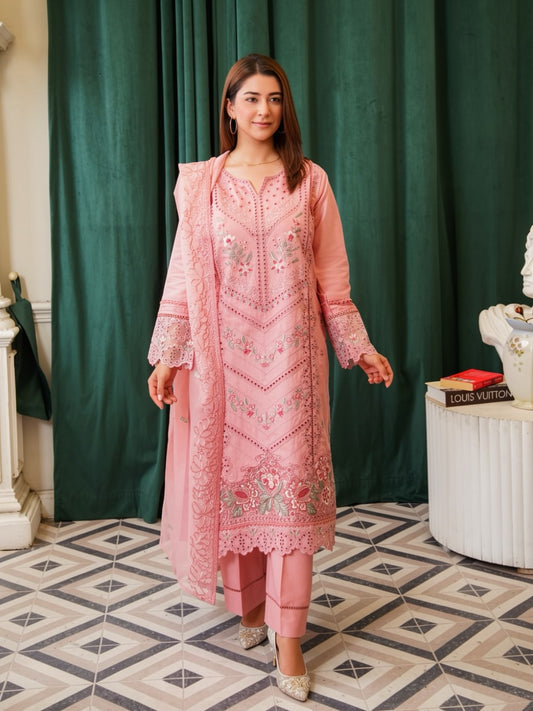 Blush Pink Embroidered Cotton Lawn 3-Piece Suit