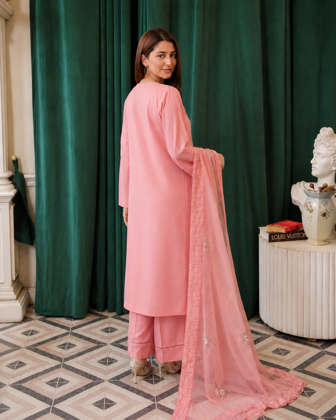Blush Pink Embroidered Cotton Lawn 3-Piece Suit