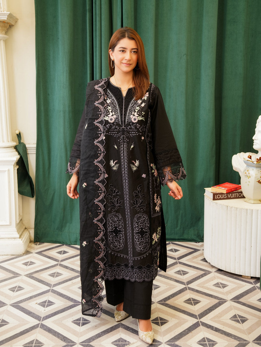 Classic Black Embroidered Cotton Lawn 3-Piece Suit