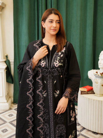 Classic Black Embroidered Cotton Lawn 3-Piece Suit