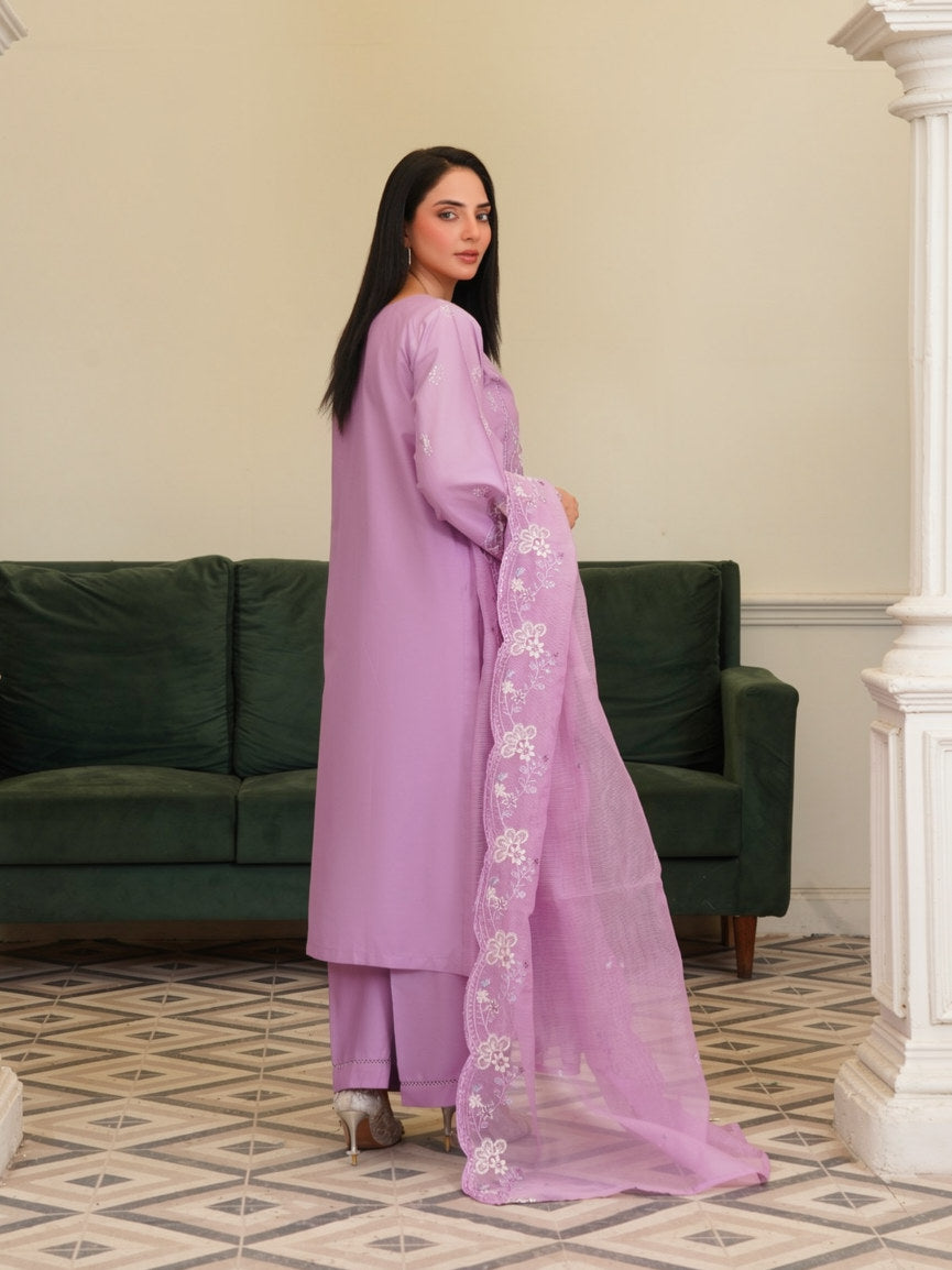 Lavender Blossom Embroidered Cotton Lawn 3-Piece Suit