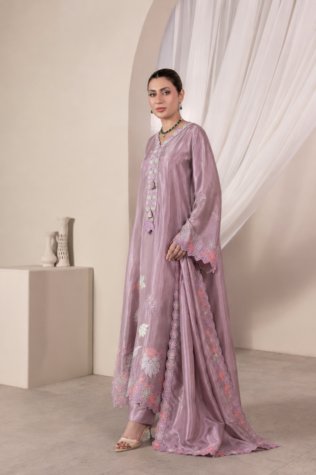 Mauve Blush Luxury Farshi Kaftan Set