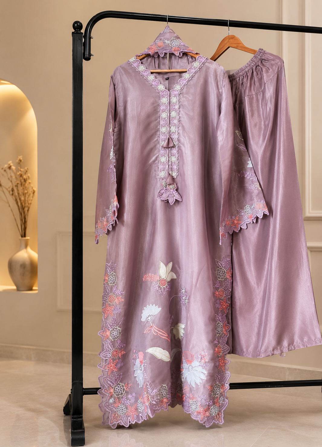 Mauve Blush Luxury Farshi Kaftan Set