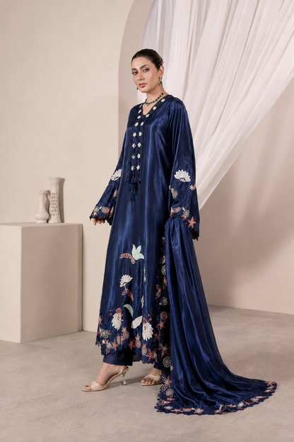 Midnight Sapphire Navy Luxury Farshi Kaftan Set