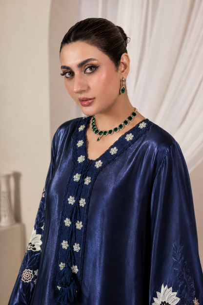 Midnight Sapphire Navy Luxury Farshi Kaftan Set