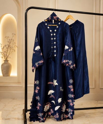Midnight Sapphire Navy Luxury Farshi Kaftan Set