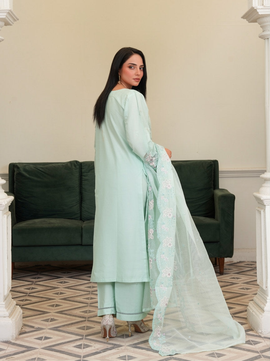 Mint Blossom Embroidered Cotton Lawn 3-Piece Suit