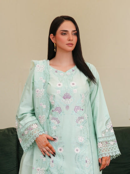 Mint Blossom Embroidered Cotton Lawn 3-Piece Suit
