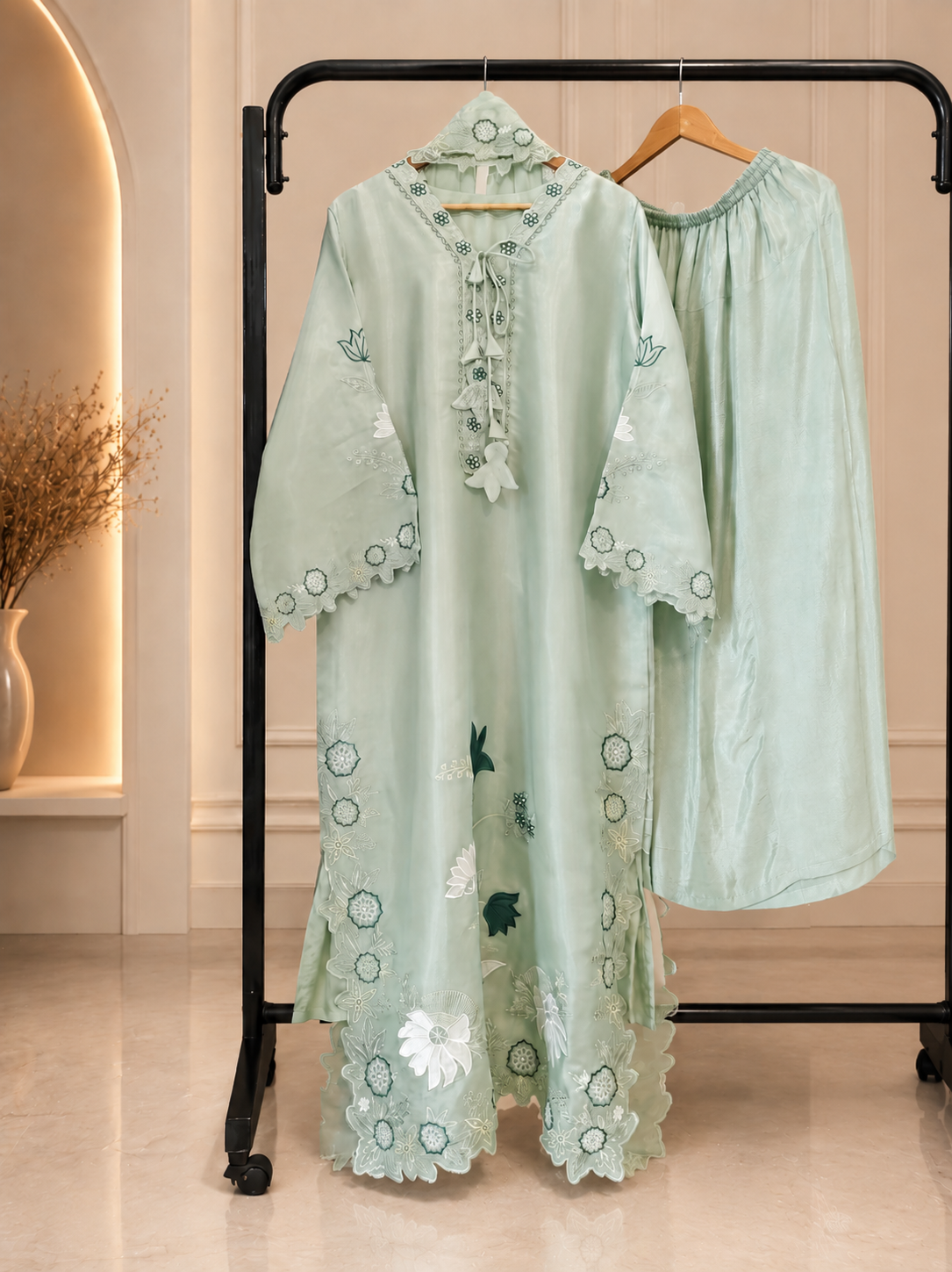 Mint Pearl Luxury Farshi Kaftan Set