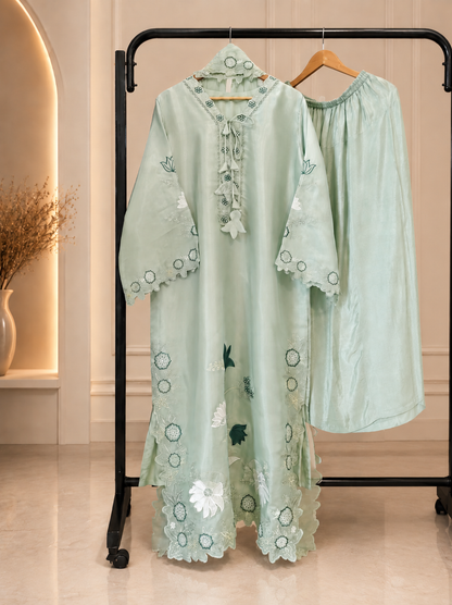 Mint Pearl Luxury Farshi Kaftan Set