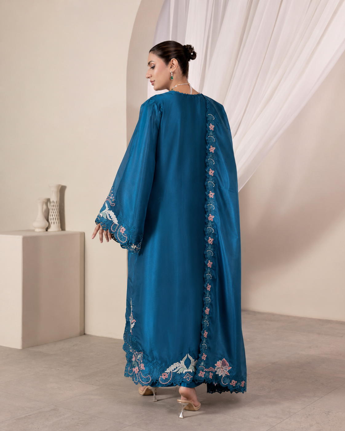 Peacock Teal Blue Luxury Farshi Kaftan Set