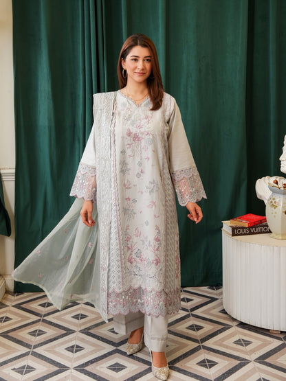 Pearl Grey Embroidered Cotton Lawn 3-Piece Suit