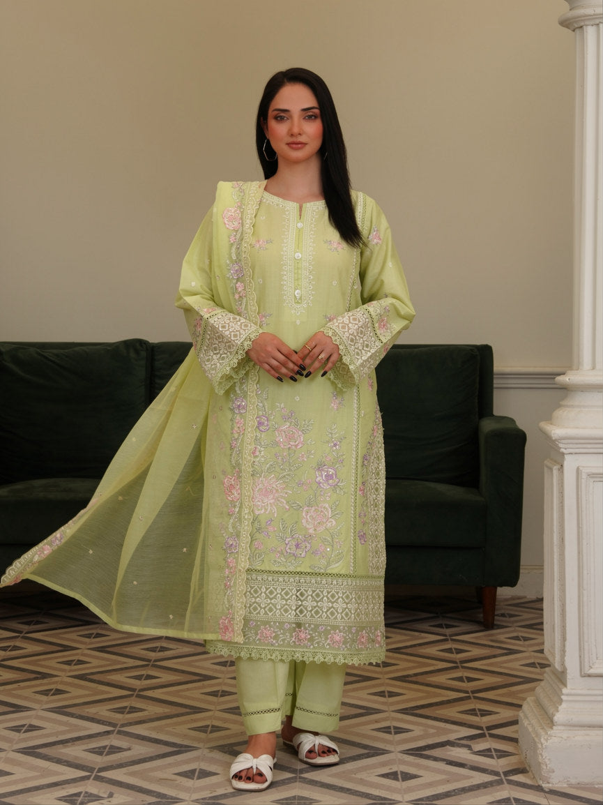 Pistachio Bloom Embroidered 3-Piece Suit