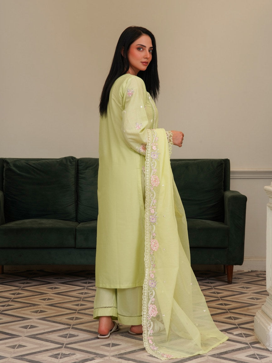Pistachio Bloom Embroidered 3-Piece Suit