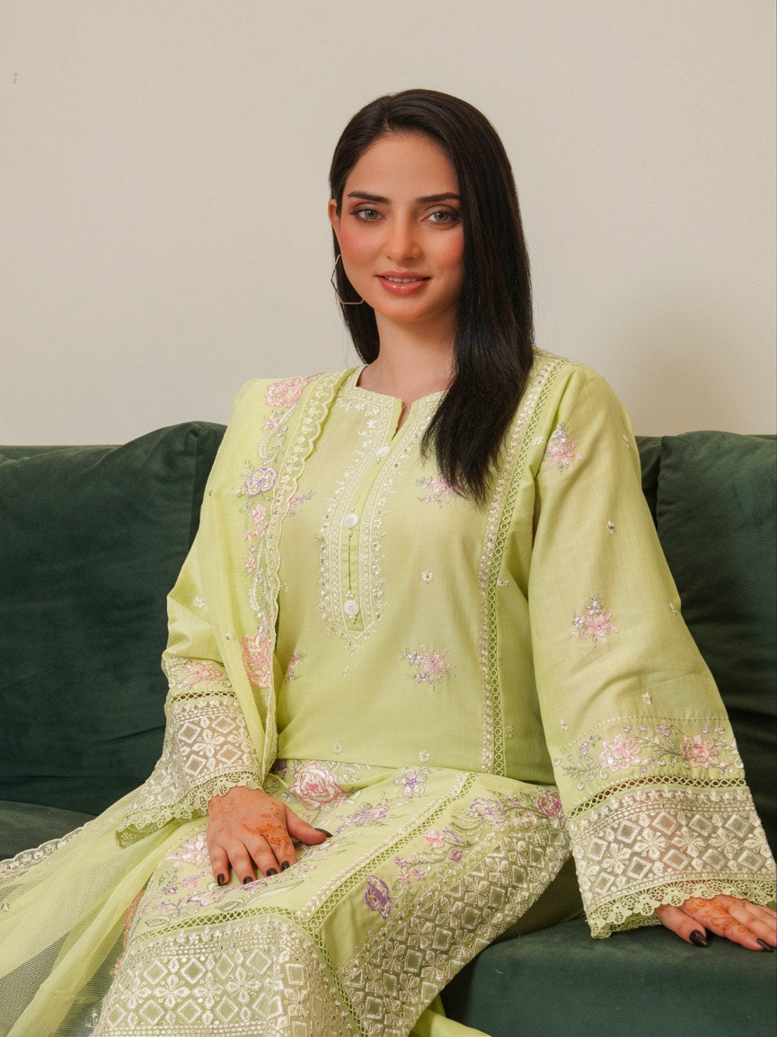 Pistachio Bloom Embroidered 3-Piece Suit