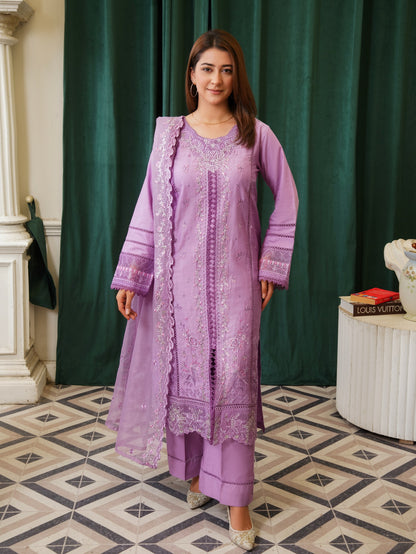 Royal Lavender Embroidered Cotton Lawn 3-Piece Suit