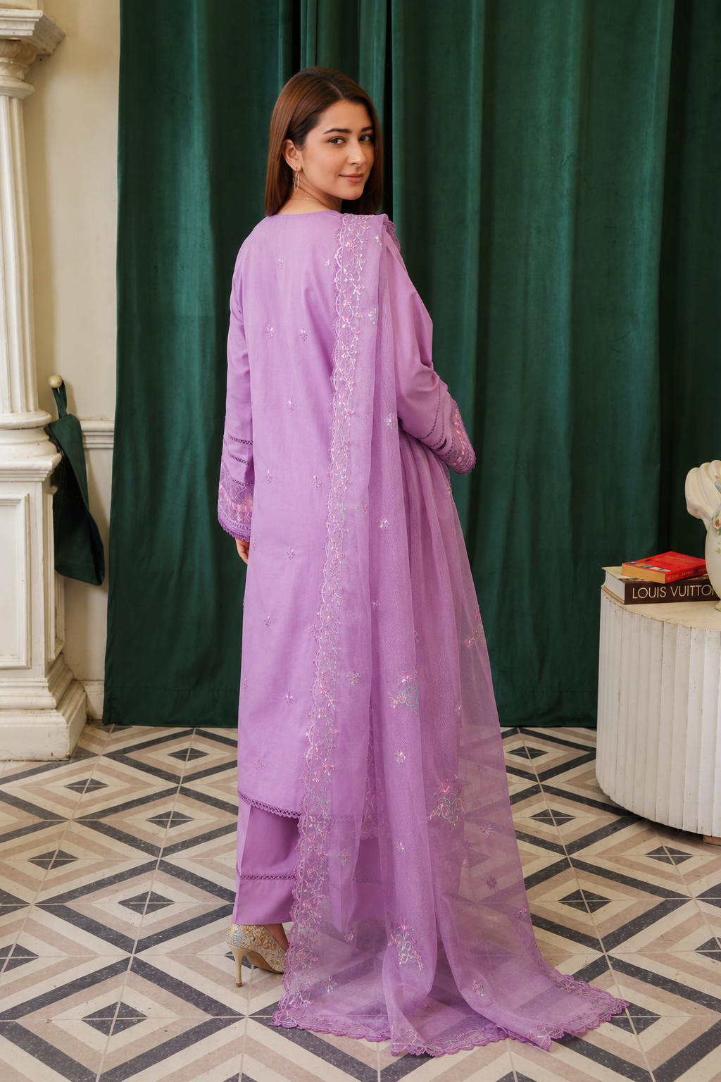 Royal Lavender Embroidered Cotton Lawn 3-Piece Suit