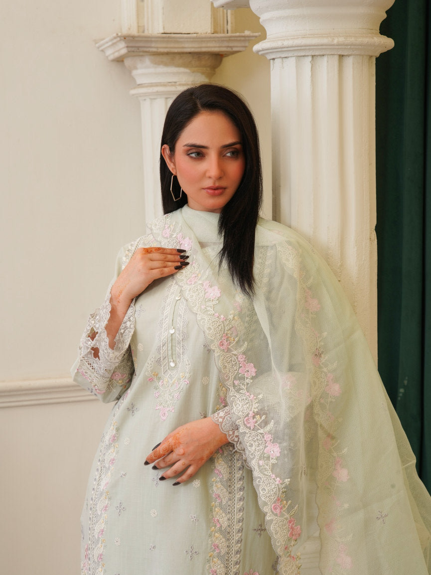Sage Blossom Embroidered Cotton Lawn 3-Piece Suit