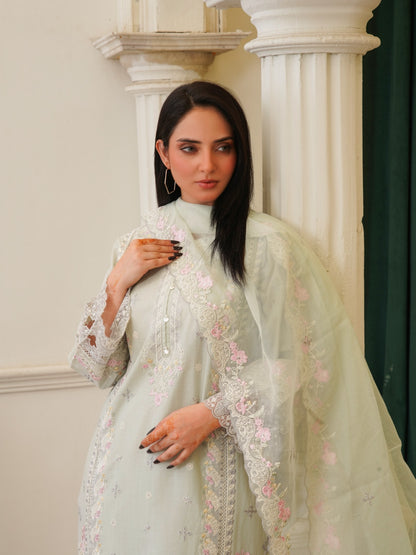 Sage Blossom Embroidered Cotton Lawn 3-Piece Suit