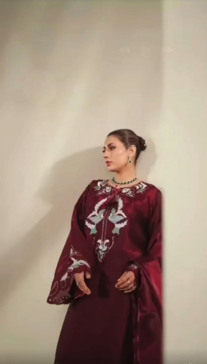 Royal Burgundy Luxury Farshi Kaftan Set
